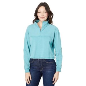 bobi Los Angeles 1/2 Zip Pullover Sweatshirt in Mixed Fleece (Surf) Women's Clothing