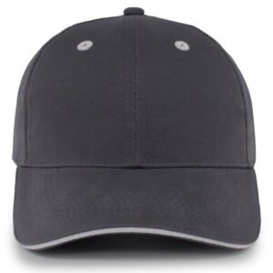 121C.R04.OS Brushed Twill Cap with Sandwich Bill, Graphite & White - One Size