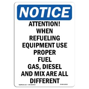 10 x 14 in. OSHA Notice Sign - Attention When Refueling Equipment
