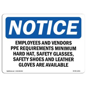 10 x 14 in. OSHA Notice Sign - Employees & Vendors PPE Requirements Minimum