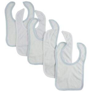 12.25 x 7.5 in. Infant Boys Drool Bibs, White & Blue - Pack of 5