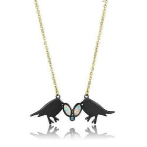 16 in. IP Gold & IP Black Ion Plating Stainless Steel Necklace with Semi-Precious Opal, Rainbow Effect Aurora Borealis
