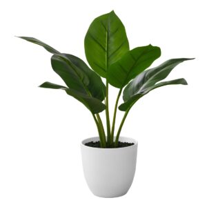 17 in. Decorative Green Leaves Artificial Plant, White Pot