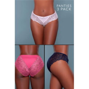 2214-Pack-XL Tracy Brief Panties, Peach, Raspberry & Navy - Extra Large - Pack of 3