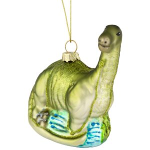 35712018 4 in. Glittered Brontosaurus Dinosaur Glass Christmas Ornament
