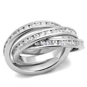 3W1331-7 Women Rhodium Brass Ring with AAA Grade CZ in Clear - Size 7
