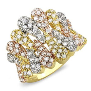 3W1462-7 Women Tricolor Brass Ring with AAA Grade CZ in Clear - Size 7