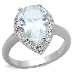 3W750-8 Women Rhodium Brass Ring with AAA Grade CZ in Clear - Size 8