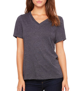 6405 Ladies Relaxed Jersey Short-Sleeve V-Neck Tee - Dark Grey Heather- 2XL