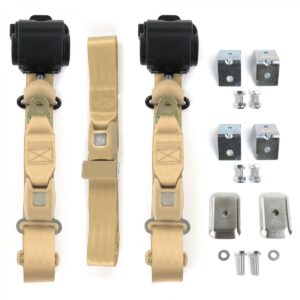 684153 Tan Retractable Bench Seat Belt Kit with Bracketry for 1979-1987 AMC Eagle Standard 3 Point - 3 Belts