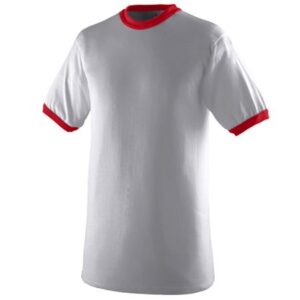 710A Ringer T-Shirt - Athletic Heather & Red, Extra Large
