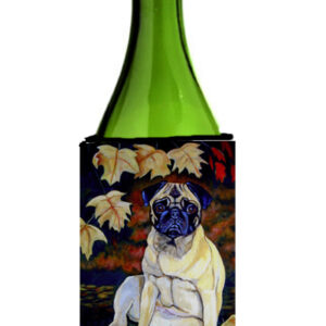 7160LITERK Fawn Pug In Fall Leaves Wine bottle sleeve Hugger - 24 oz.