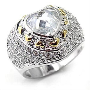 7X066-5 Reverse Two-Tone Brass Ring with AAA Grade CZ, Clear - Size 5