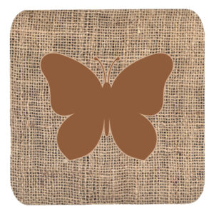BB1047-BL-BN-FC Butterfly Burlap and Brown Foam Coasters- Set - 4
