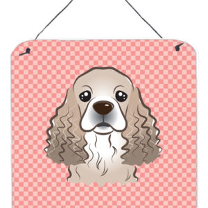 BB1216DS66 Checkerboard Pink Cocker Spaniel Aluminum Metal Wall Or Door Hanging Prints- 6 x 6 In.