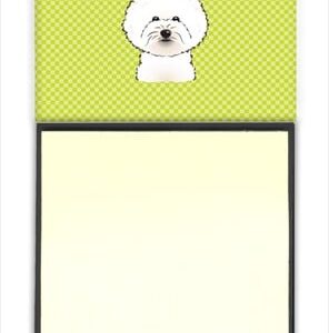 BB1279SN Checkerboard Lime Green Bichon Frise Refiillable Sticky Note Holder Or Postit Note Dispenser- 3 x 3 In.
