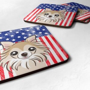 BB2181FC American Flag & Chihuahua Foam Coaster, Set of 4