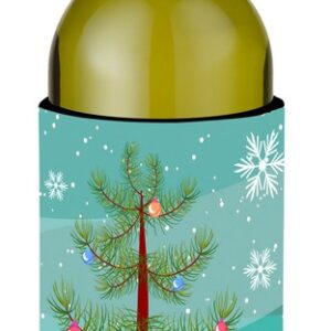 BB4180LITERK Merry Christmas Tree Yellow Labrador Wine Bottle Beverge Insulator Hugger