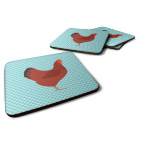 BB8017FC New Hampshire Red Chicken Blue Check Foam Coaster, Set of 4