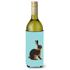 BB8137LITERK Tan Rabbit Blue Check Wine Bottle Beverge Insulator Hugger