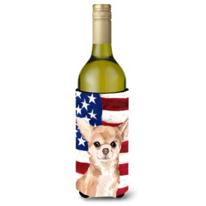 BB9376LITERK Chihuahua Patriotic Wine Bottle Beverge Insulator Hugger