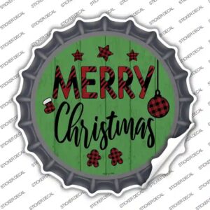BC-1354s-S Merry Christmas Plaid Green Novelty Bottle Cap Sticker Decal - Small