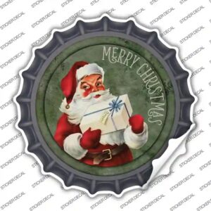 BC-1600s-S Merry Christmas with Present Novelty Bottle Cap Sticker Decal - Small