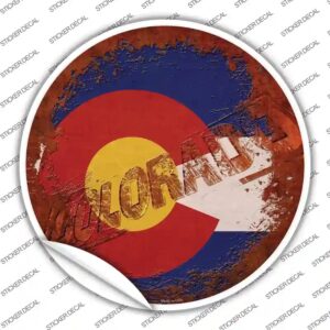 C-1171s-S Colorado Rusty Stamped Novelty Circle Sticker Decal - Small