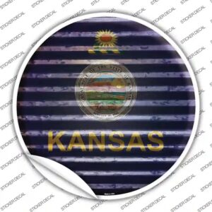 C-926s-S Kansas Flag Corrugated Novelty Circle Sticker Decal - Small