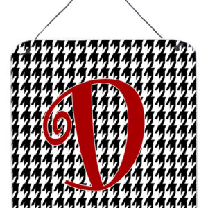 CJ1035-DDS66 Letter D Initial Monogram - Houndstooth Black Aluminium Metal Wall Or Door Hanging Prints