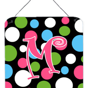 CJ1038-MDS66 Letter M Initial Monogram - Polkadots And Pink Aluminium Metal Wall Or Door Hanging Prints