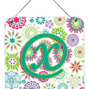 CJ2011-XDS66 Letter X Flowers Pink Teal Green Initial Wall and Door Hanging Prints
