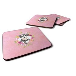 CK4222FC 3.5 x 3.5 in. Schnauzer No.2 Pink Flowers Foam Coaster - Set of 4