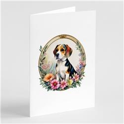 DAC2087GCA7P 0.01 x 5 x 7 in. Beagle & Flowers Greeting Cards & Envelopes - Pack of 8