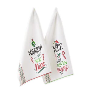 Design Imports CAMZ15440 Assorted Naughty Nice Printed Dishtowel - Set of 2