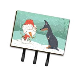 Doberman & Snowman Christmas Leash or Key Holder