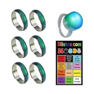 FMRMRCC-6PC Color Changing Mood Ring with 1 E-Mood Ring & Chart - Size 5 to 10 - 6 Piece