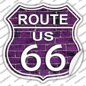 HS-557s-S Route 66 Purple Brick Wall Novelty Highway Shield Sticker Decal - Small