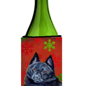 LH9339LITERK Schipperke Red and Green Snowflakes Holiday Christmas Wine Bottle Hugger