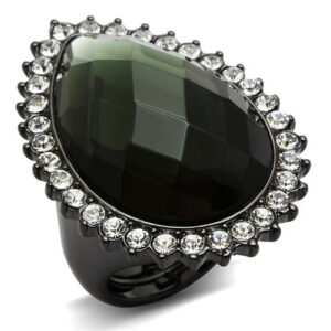 LO3688-8 Women Ruthenium Brass Ring with Synthetic in Black Diamond - Size 8