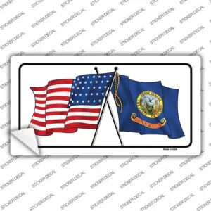 LP-11472s-L Idaho Crossed US Flag Novelty Sticker Decal - Large