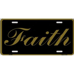 LP-2550 6 x 12 in. Faith Gold on Black Metal License Plate