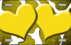 LP-7043 Yellow White Hearts Giraffe Print Oil Rubbed Metal Novelty License Plate