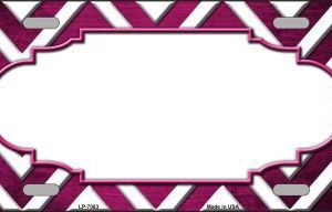LP-7083 Pink White Chevron Scallop Print Oil Rubbed Metal Novelty License Plate