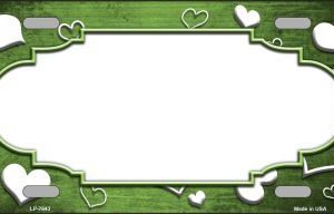 LP-7643 Lime Green White Love Print Scallop Oil Rubbed Metal Novelty License Plate