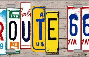 LP-7853 Route 66 License Plate Art Wood Pattern Metal Novelty License Plate