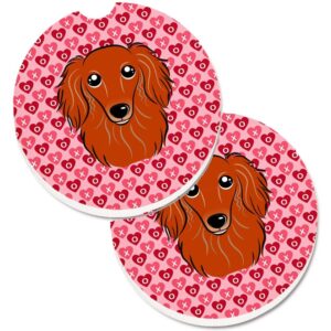 Longhair Red Dachshund Hearts Cup Holder Car Coasters - Set of 2