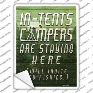 P-2422s-L Green in Tents Campers Novelty Rectangle Sticker Decal - Large