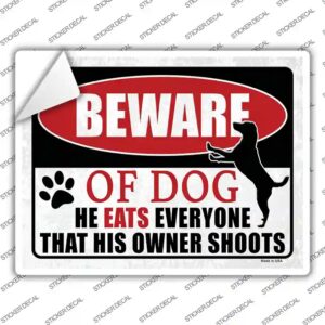 P-4136s-L Beware He Eats Everything Dog Novelty Rectangular Sticker Decal - Large