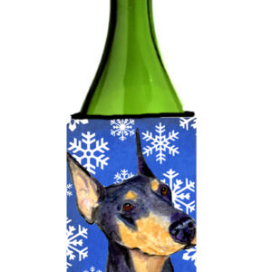SS4633LITERK Doberman Winter Snowflakes Holiday Wine bottle sleeve Hugger 24 oz.
